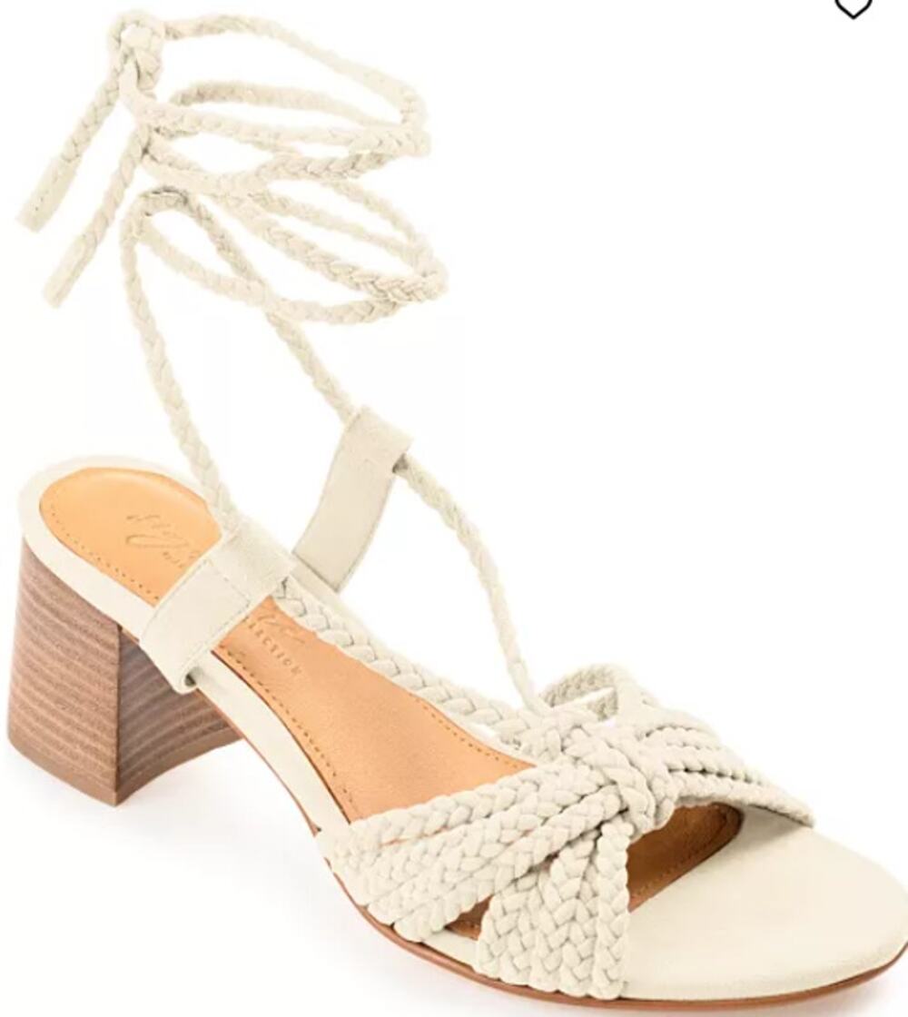 Signature by Journee Collection Railee off white braided block heel sandal 7 New